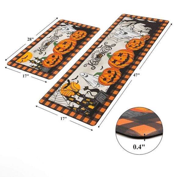 Happy Halloween Kitchen Mat Set of 2 Anti Fatigue Rugs Fall Decor Non Slip New - Picture 2 of 6